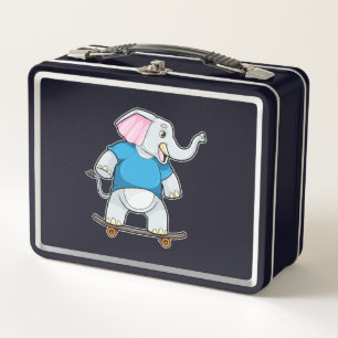 Elefant als Skater mit Skateboard Metall Brotdose
