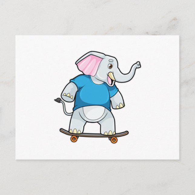 Elefant als Skater mit Skateboard Postkarte (Vorderseite)