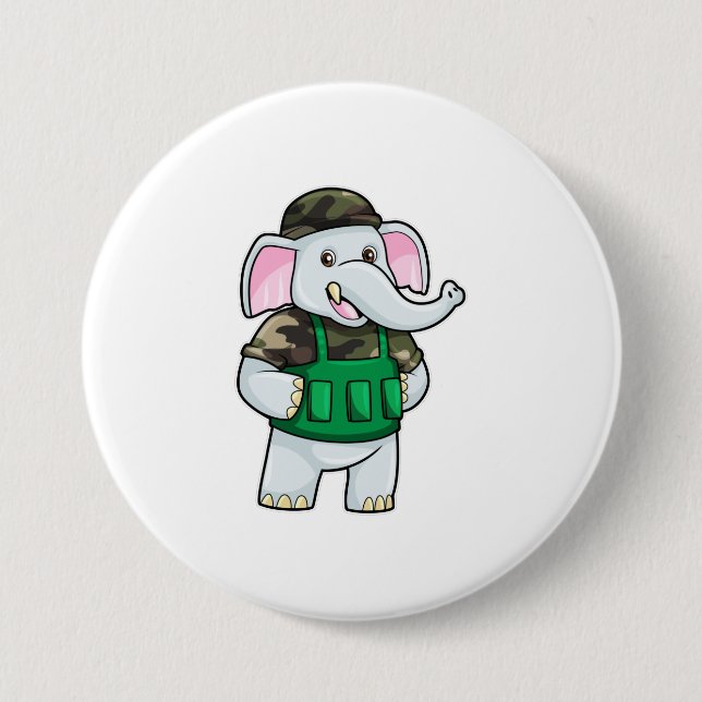 Elefant als Soldat mit Uniform & Helm Button (Vorderseite)