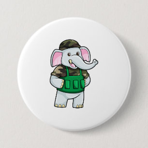Elefant als Soldat mit Uniform & Helm Button