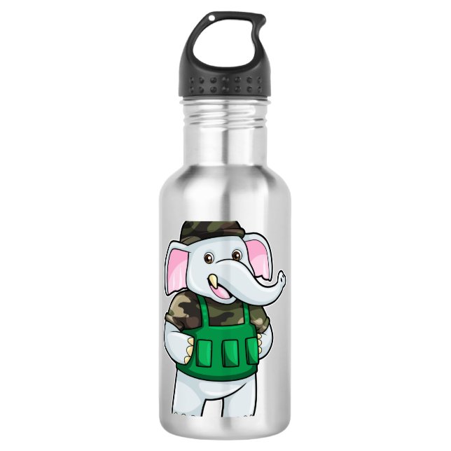 Elefant als Soldat mit Uniform & Helm Edelstahlflasche (Vorderseite)