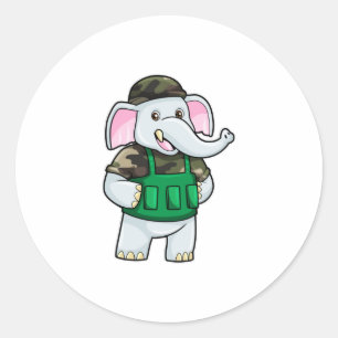 Elefant als Soldat mit Uniform & Helm Runder Aufkleber