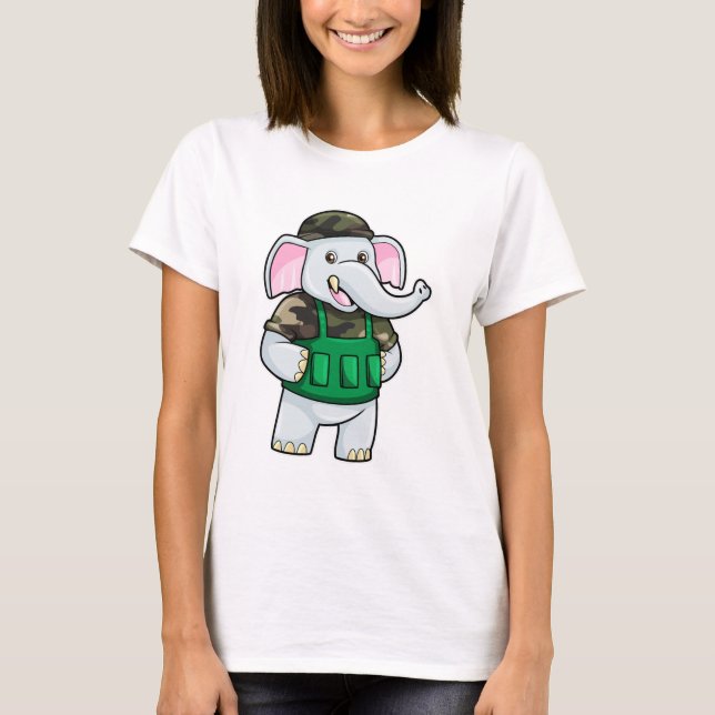Elefant als Soldat mit Uniform & Helm T-Shirt (Vorderseite)