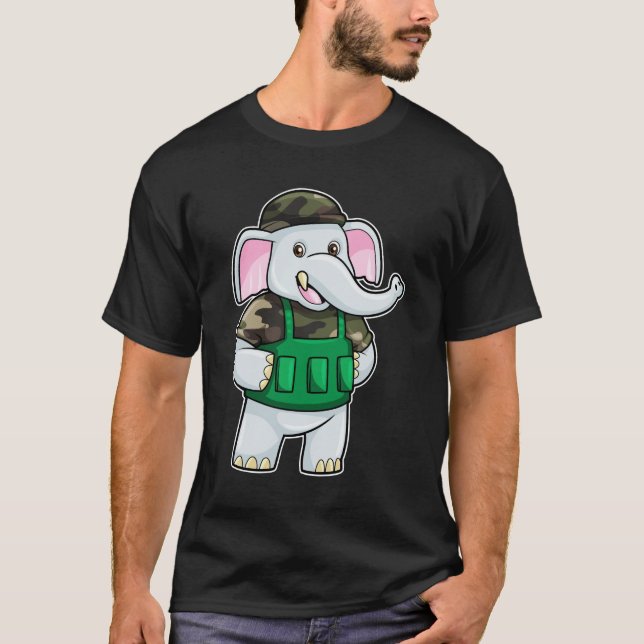 Elefant als Soldat mit Uniform & Helm T-Shirt (Vorderseite)
