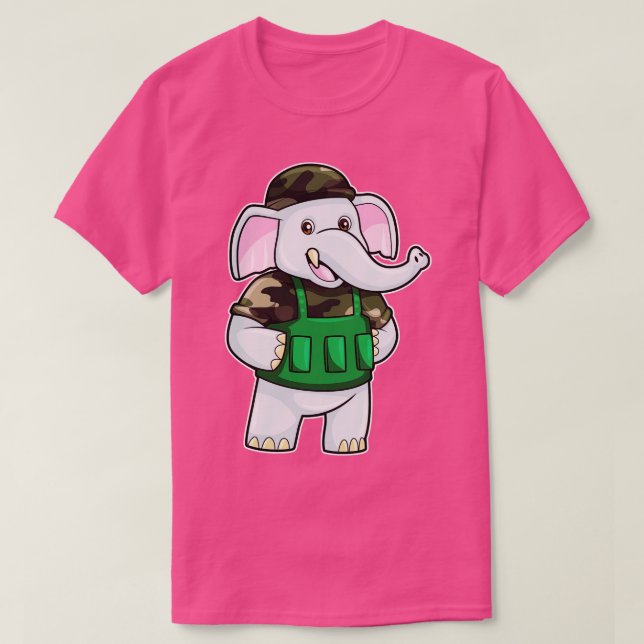 Elefant als Soldat mit Uniform Helm T-Shirt (Design vorne)