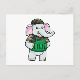Elefant als Soldat mit Uniform und Helm Postkarte