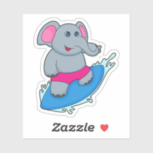 Elefant als Surfer mit Surfbrett Aufkleber