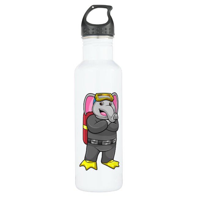 Elefant als Taucher mit Tauchbrille Edelstahlflasche (Vorderseite)