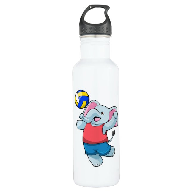 Elefant als Volleyballspieler mit Volleyball Edelstahlflasche (Vorderseite)