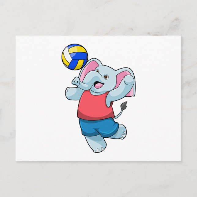 Elefant als Volleyballspieler mit Volleyball Postkarte (Vorderseite)