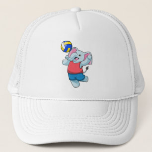 Elefant als Volleyballspieler mit Volleyball Truckerkappe