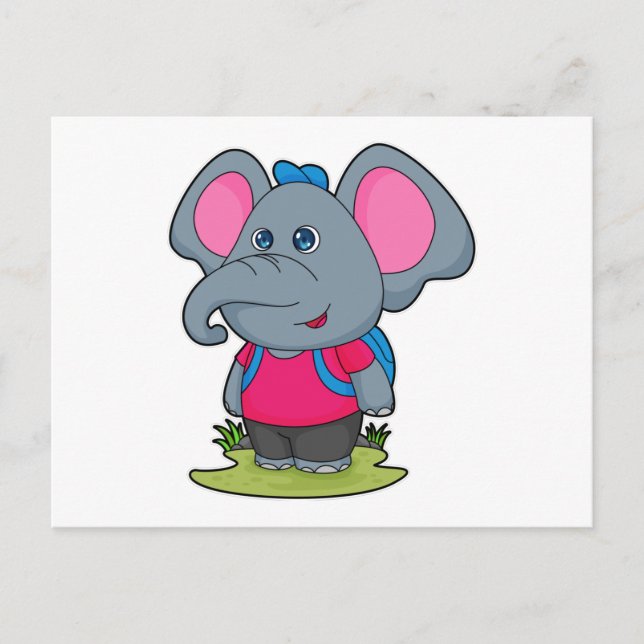 Elefant als Wiker mit Rucksack Postkarte (Vorderseite)