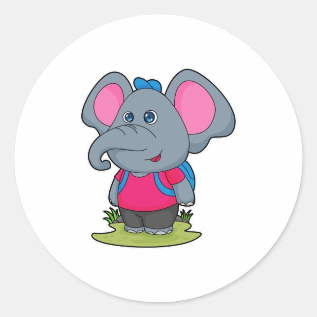 Elefant als Wiker mit Rucksack Runder Aufkleber (Vorderseite)