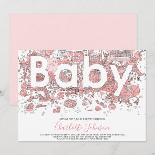 Elefant Aquarell Rosa Babyparty Einladung