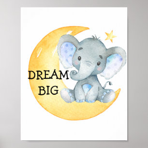 Elefant Aquarell Träume groß Baby Jungen Kinderzim Poster