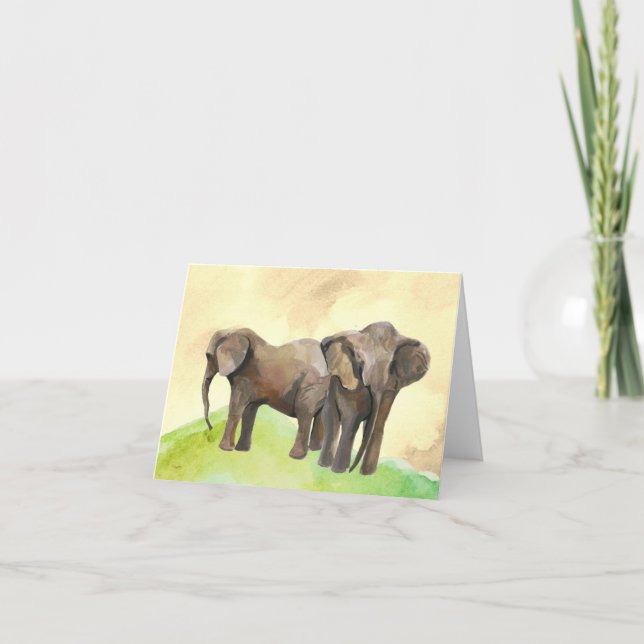 Elefant-Aquarellraum-Anmerkungskarte Karte (Vorderseite)