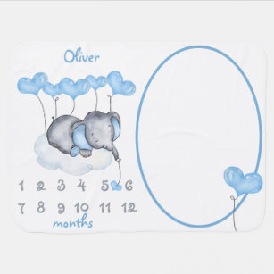 Elefant auf Cloud Personalisiert Boy Milestone Babydecke