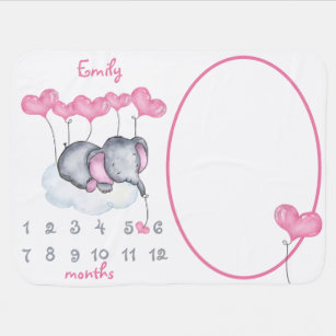 Elefant auf Cloud Personalisiert Girl Milestone Babydecke