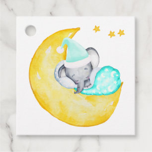 Elefant auf dem Mond Niedliche neutrale Babydusche Geschenkanhänger