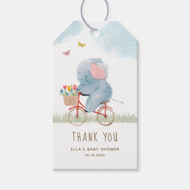 Elefant auf der Baby-Dusche Geschenkanhänger (Vorderseite)
