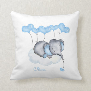 Elefant auf Wolke - Grau Blau Baby Jungen Kinderzi Kissen