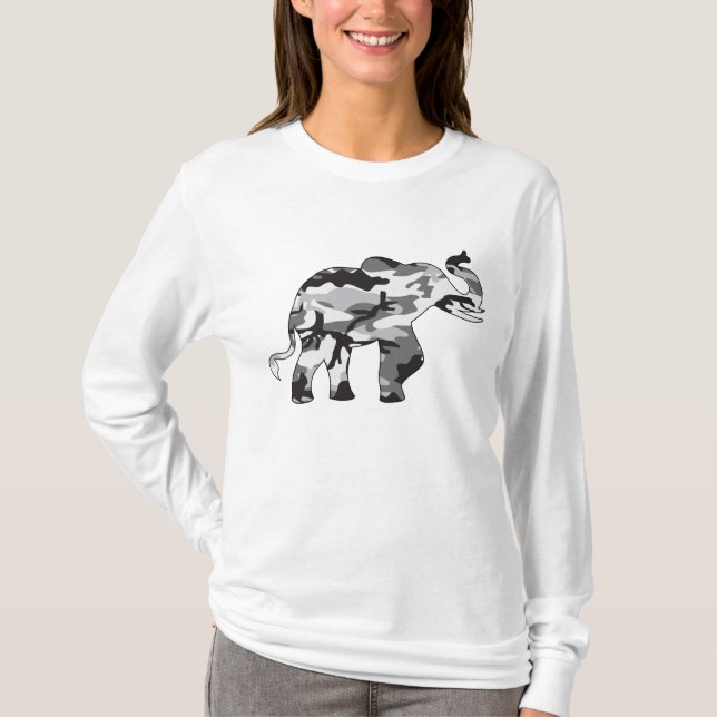 Elefant aus grauer Armeekaramouflage T-Shirt (Vorderseite)