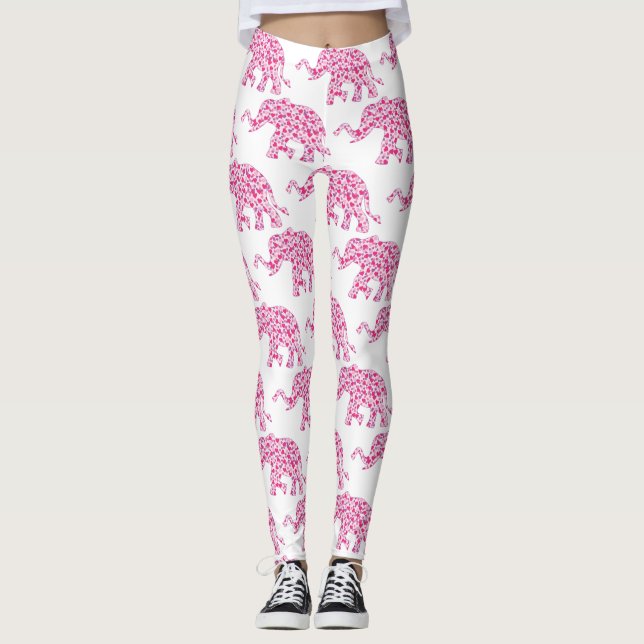 Elefant aus rosa Herzen Leggings (Vorderseite)