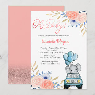 Elefant Auto, Luftballons Florale Babyparty Einladung