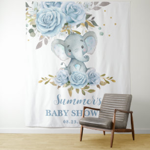 Elefant Baby Blau Florale Babyparty Kulisse Wandteppich
