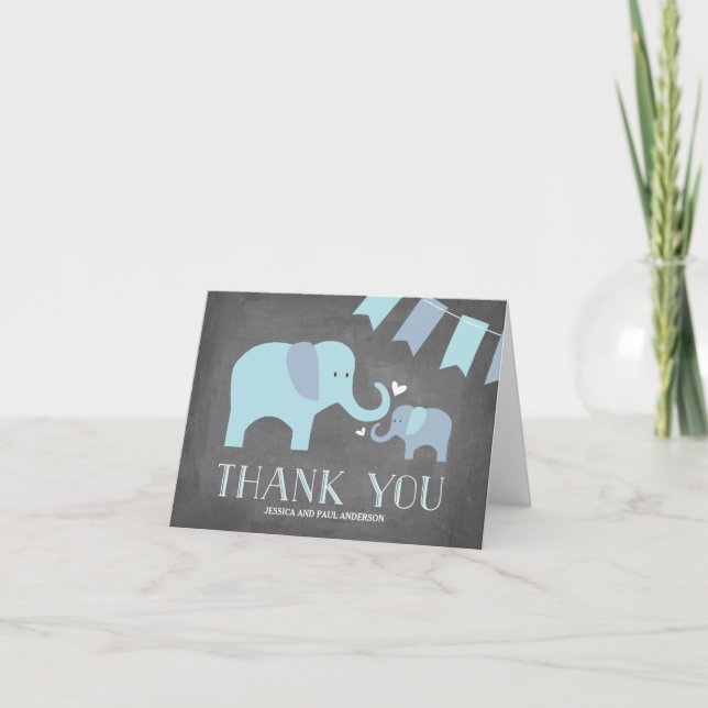 Elefant-Baby | danken Ihnen, | Blau zu kardieren Dankeskarte (Vorderseite)