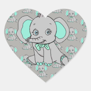 Elefant-Baby-Dusche grau und aquamarin Herz-Aufkleber