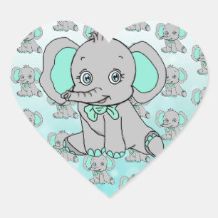 Elefant-Baby-Dusche grau und aquamarin Herz-Aufkleber