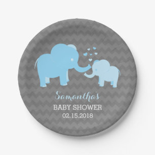 Elefant-Baby-Duschen-blauer und grauer Pappteller
