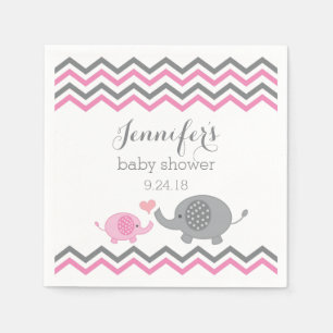 Elefant-Baby-Duschen-Servietten-Rosa-graues Serviette