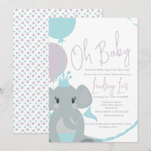 Elefant Baby Mädchen Ballons Schrift Baby Shower  Einladung