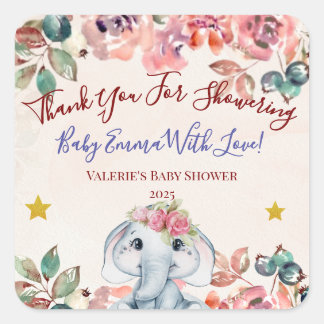 Elefant-Baby-Party Dankeschön-Aufkleber Quadratischer Aufkleber