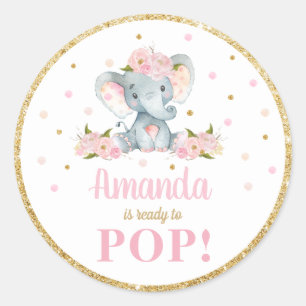 Elefant-Baby-Party-Favor 'Fast zum Platzen' Runder Aufkleber