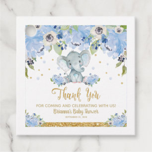 Elefant Baby Shower Blau Floral Junge Dankeschön Geschenkanhänger