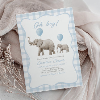 Elefant Baby Shower Blaues Luftballon, Kleine Erdn Einladung