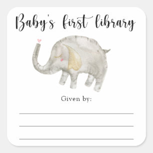 Elefant Baby Shower Buchwidmung, Bücher für Baby Quadratischer Aufkleber