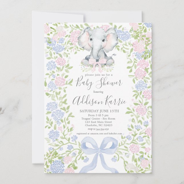 Elefant Baby Shower Einladung (Vorderseite)
