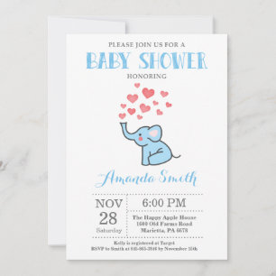 Elefant-Baby-Shower-Einladung Blau und Grau Einladung