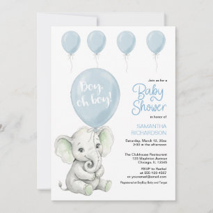 Elefant Baby Shower Einladung Blaue Ballons
