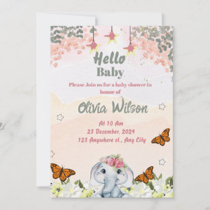 Elefant-Baby-Shower-Einladung für Baby Mädchen Einladung