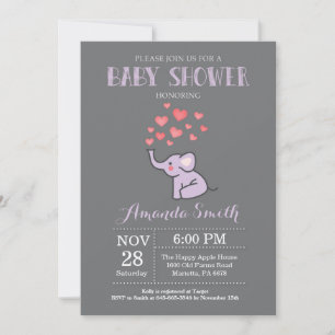 Elefant-Baby-Shower-Einladung Lila und Grau Einladung