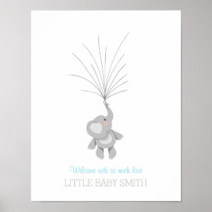 Elefant Baby Shower Gästebuch Blau Baby Junge
