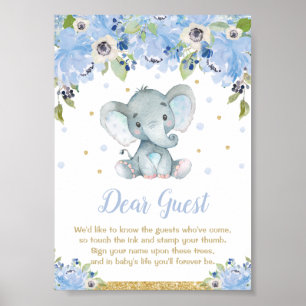 Elefant Baby Shower Junge Fingerabdruck-Gästebuch  Poster