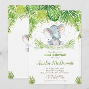 Elefant-Babyparty-Dschungel-Tier-Baby-Grün Einladung