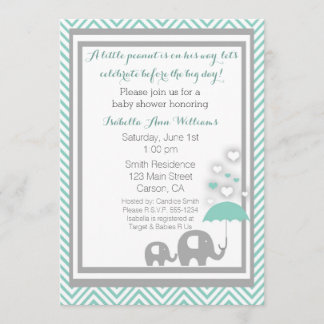 Elefant-Babyparty-Einladungs-Blau und Grau Einladung