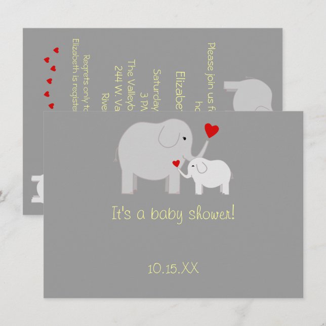 Elefant-Babyparty-Geschlechts-Person-Einladung Einladung (Vorne/Hinten)